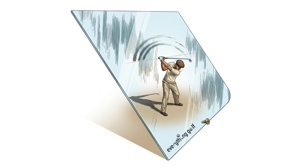 Plane của backswing, nhìn từ trên xuống. Tại đỉnh của backswing, cánh tay trái phải dốc đúng bằng góc của plane. Cánh tay quét vào tấm kính.