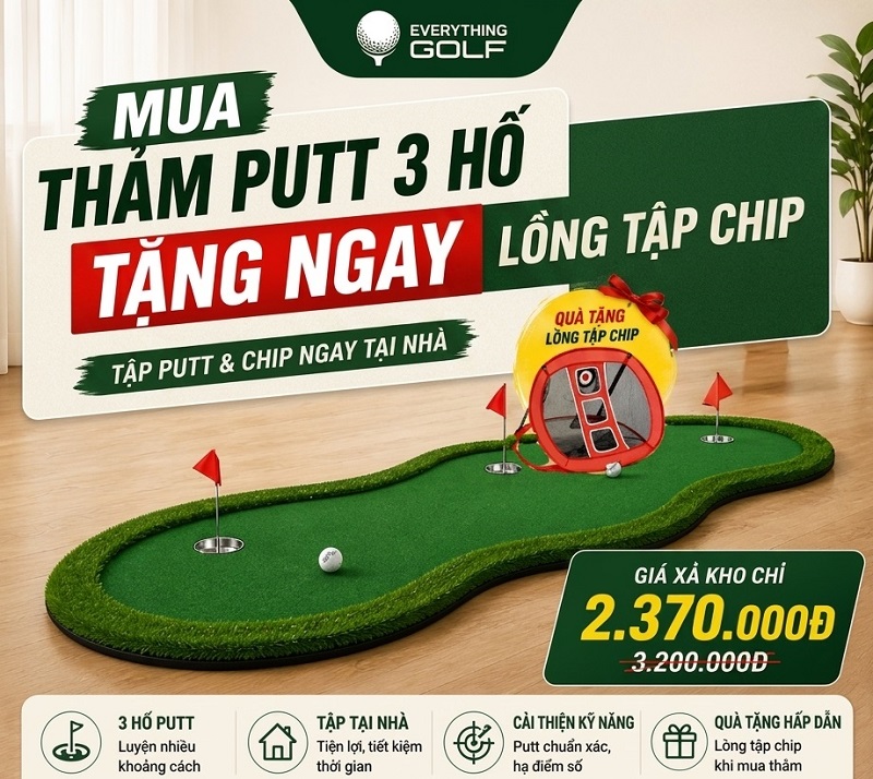 Thảm tập putt tặng lồng tập chip